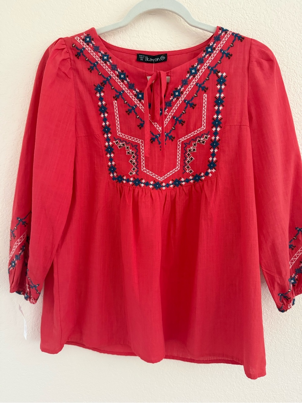 Red Embroidered Peasant Blouse